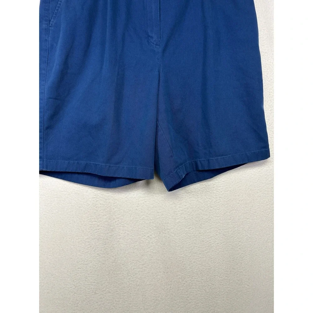 Preppy L.L.Bean Women 16 Blue High Rise Pleated Cotton Chino Shorts Original Fit